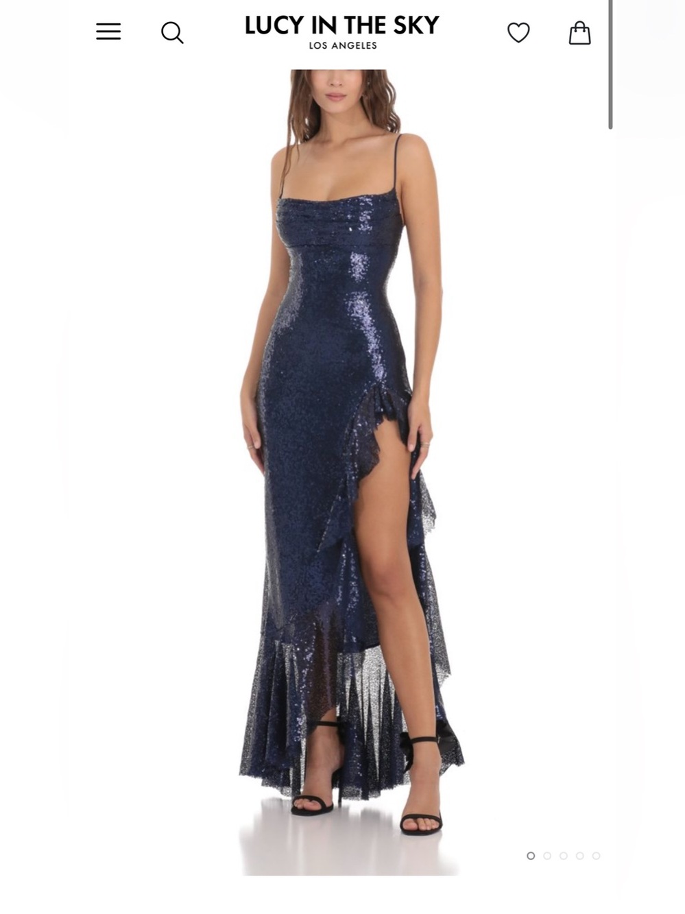 Lucy in the Sky Navy Sequin High-Low Slit Gown